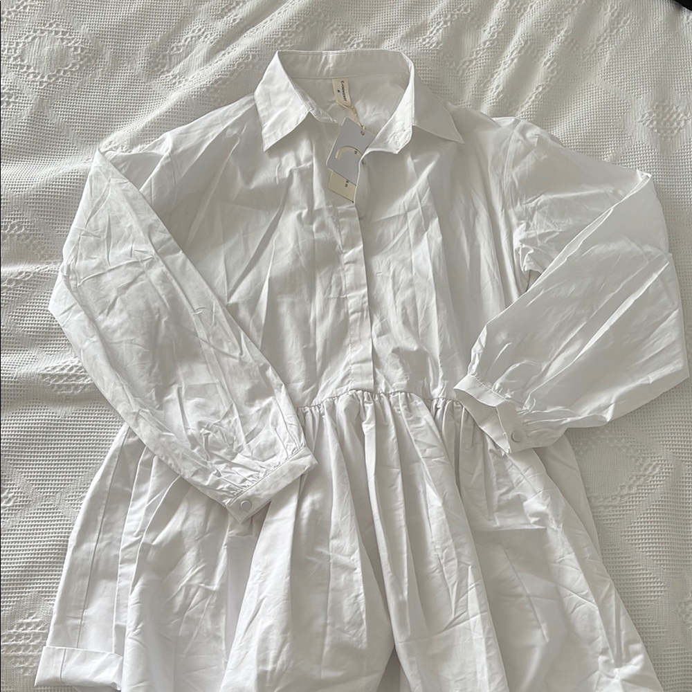 Commense Elegant White Button-Up Dress